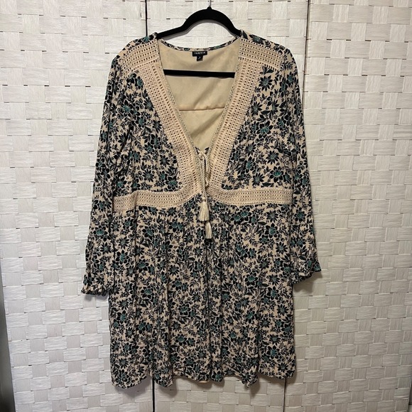 Torrid Floral Crochet Trim Dress Long Sleeve Boho Tassel Plus Size 3 - Picture 3 of 5